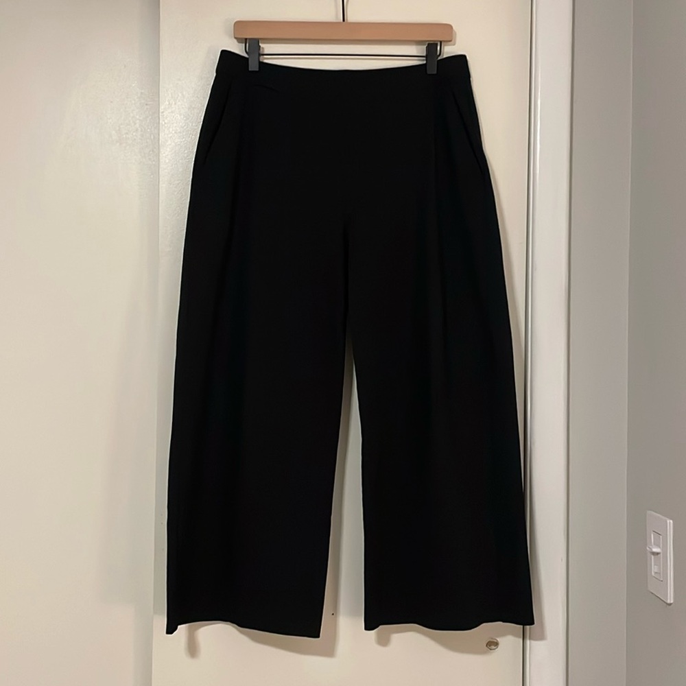Black Eileen Fisher Organic Cotton Ponte Wide-Leg Pant, Medium (24” inseam)